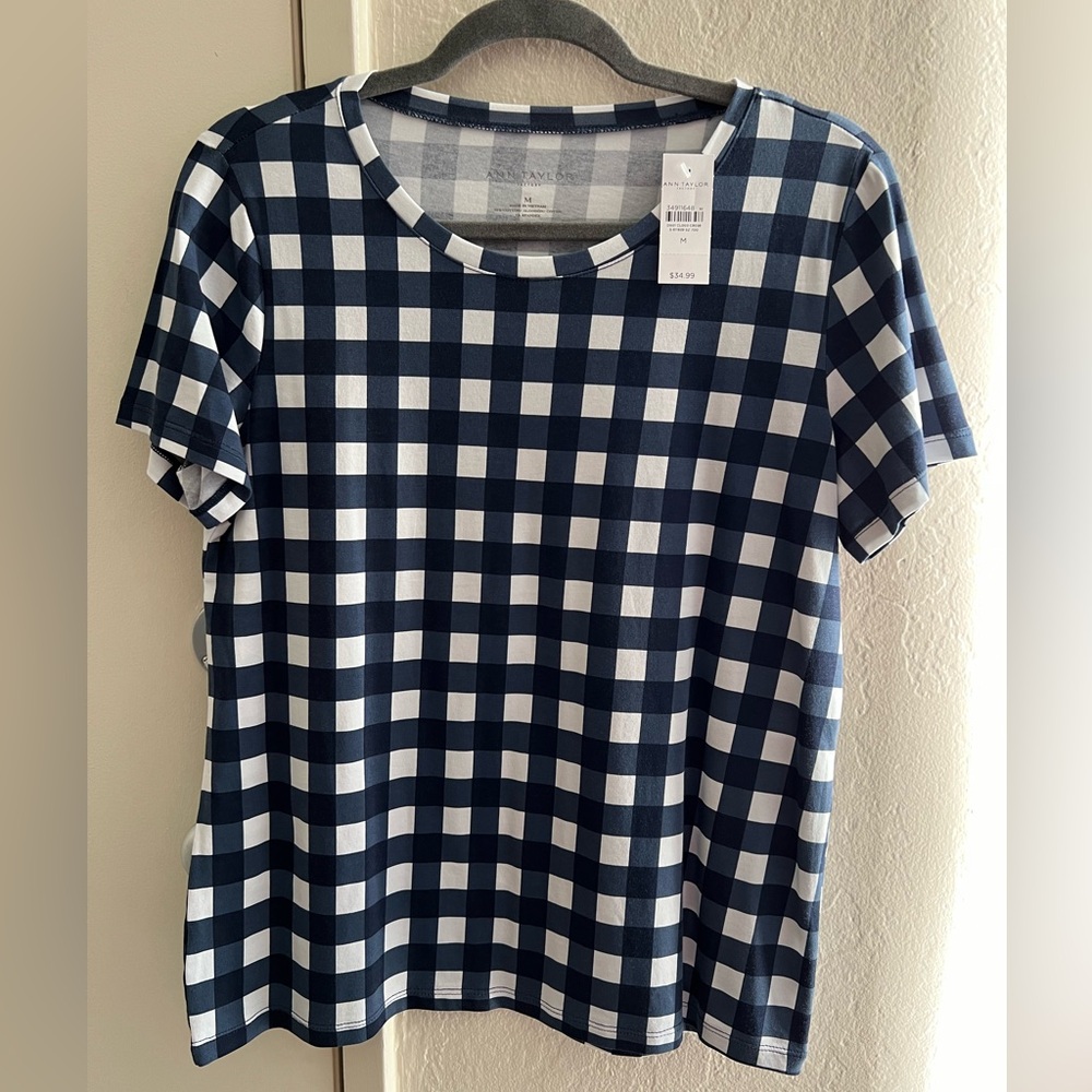 Ann Taylor Factory Blue & White Checkered Shirt- Size Medium *NEW*